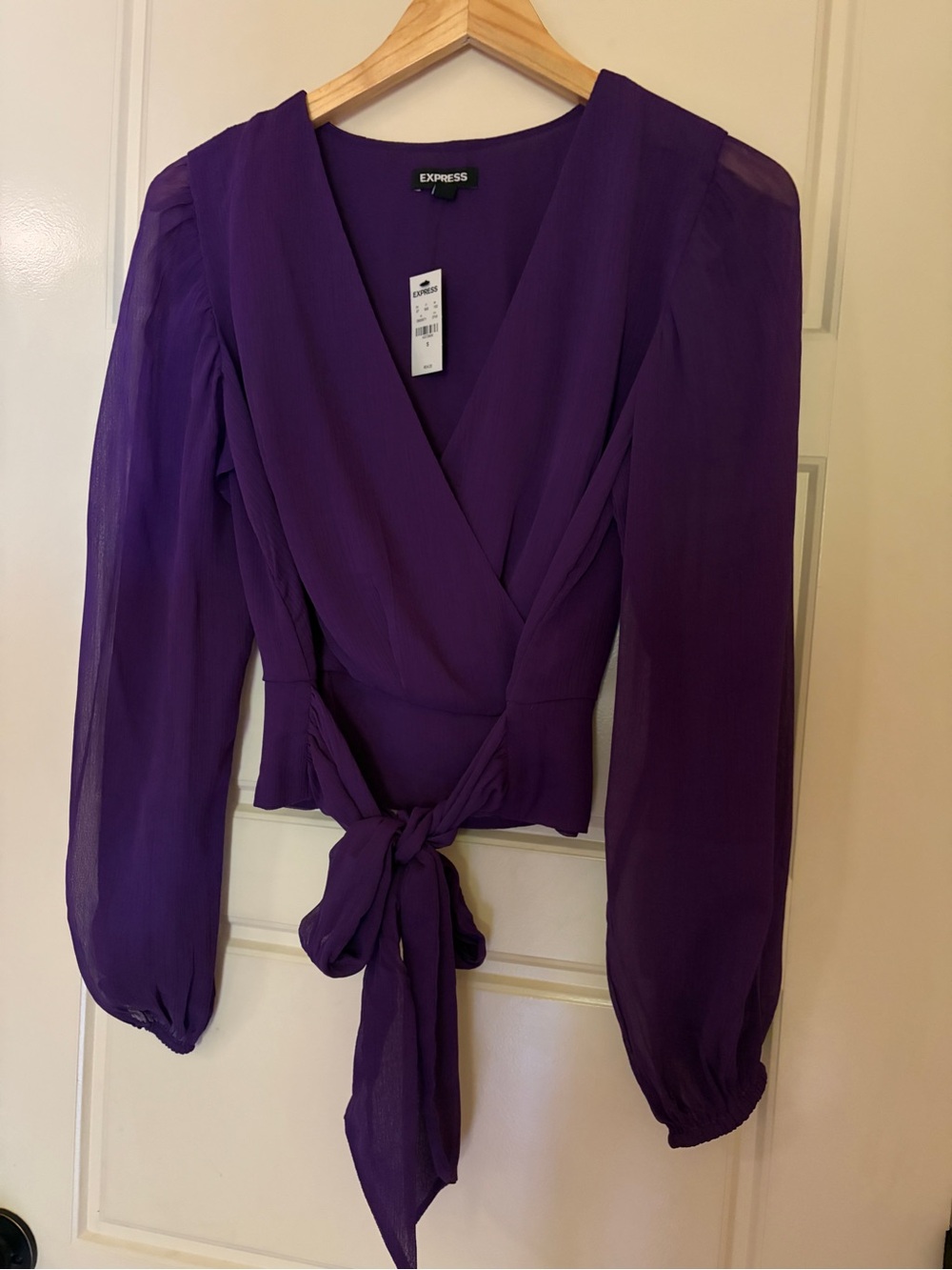 Express Deep Purple Wrap Tie-Front Blouse